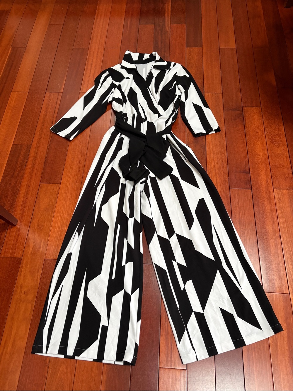 Black & White Geometric Wide-Leg Jumpsuit